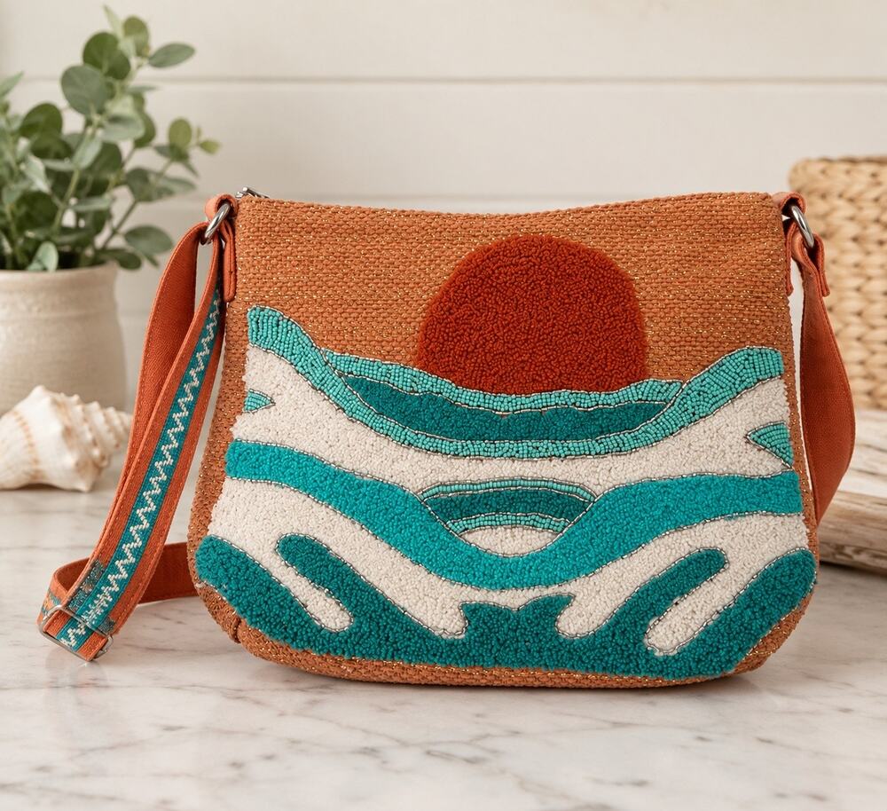America & Beyond Make Waves Statement Crossbody Embellished Coastal Boho Purse